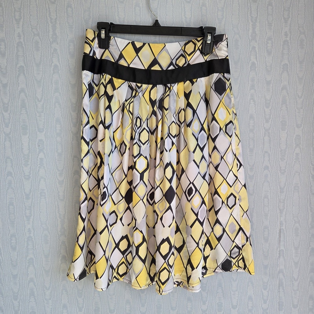 Chenault Womens Size 6 Skirt Satin Midi Geometric‎ Pleated Y2K Preppy Career